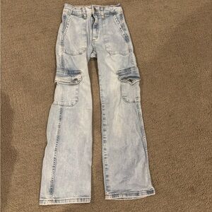 Zara Girls Light Blue Flare Cargo Jeans Size 7
